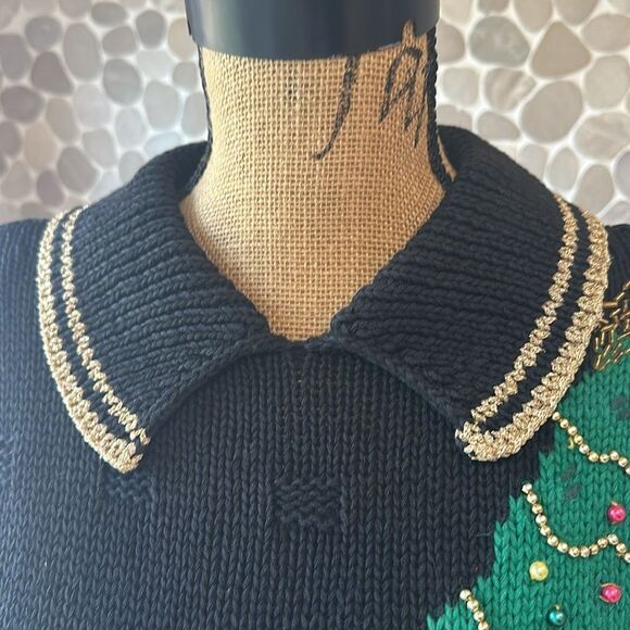 Vintage Bechamel Black collared Christmas sweater size medium  - Picture 4 of 9